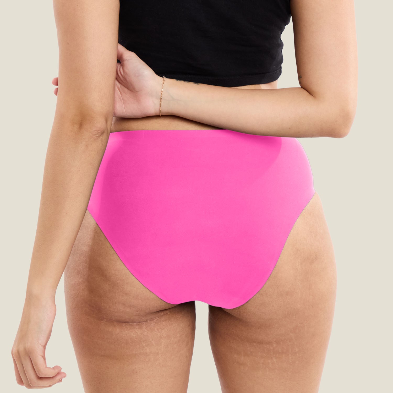 Back view of WUKA Teen Stretch Seamless Midi Brief in limited edition pink for heavy period protection.