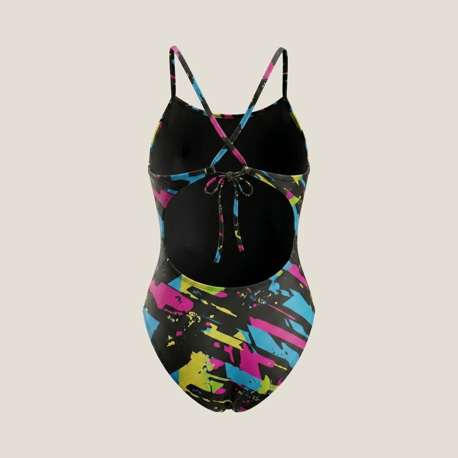 Teen swimmer in the WUKA Lunafly Competition Tie-Back period swimsuit, front view — leakproof period swimwear