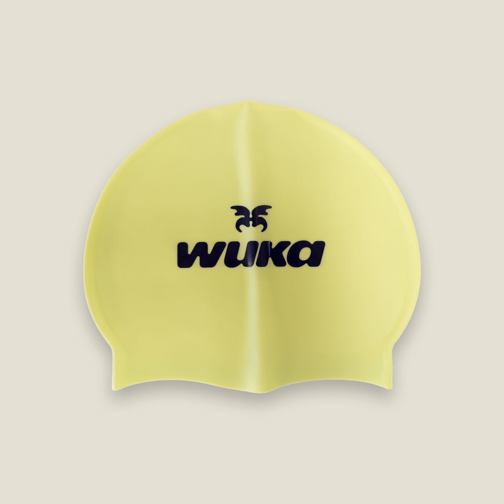 Yellow WUKA swim cap for teens chlorine resistant swim accessory for period swimming