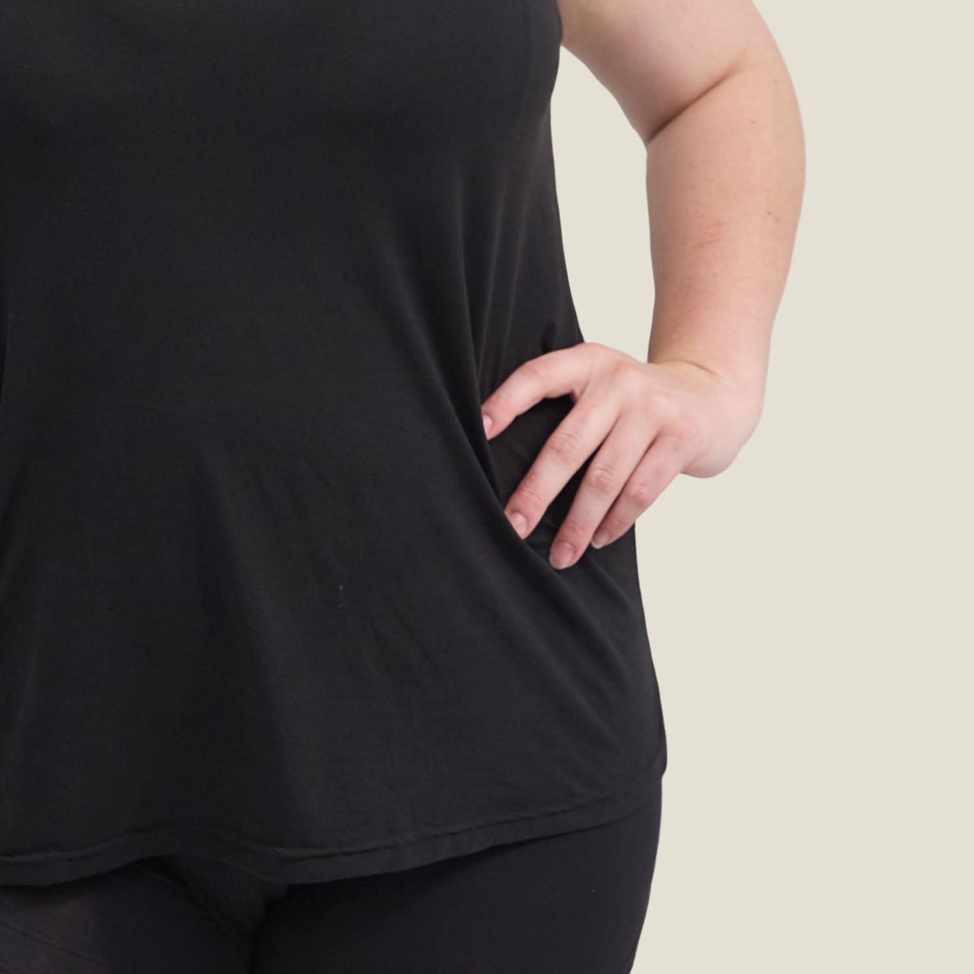 Close-up of WUKA Pyjama Jersey T-Shirt fabric and fit, showing lightweight, cooling material ideal for hot flushes and night sweats.