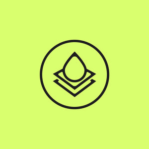 Black layered droplet absorbency icon on neon lime punch background – symbolising WUKA’s stress-free, reusable period protection for every day of your cycle, featured on the Sublime Day landing page.