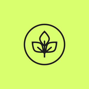 Black eco-leaf sustainability icon on a neon lime punch background – representing WUKA’s inclusive, sustainable, stigma-free period care with Carbon Neutral+ products made for women by women, featured on the Sublime Day landing page.